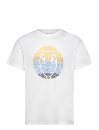Regular Circled Owl Printed T-Shirt Tops T-shirts Short-sleeved White Knowledge Cotton Apparel