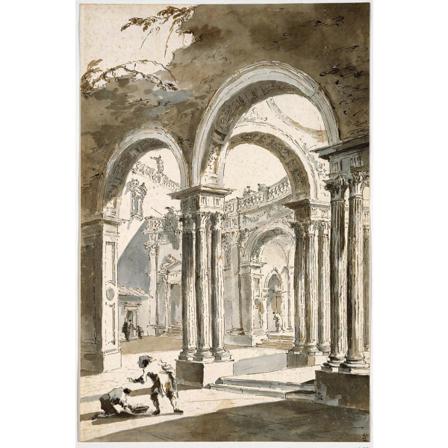 A Colonnade, Partly Ruined, With Figures, Francesco Guardi Brun