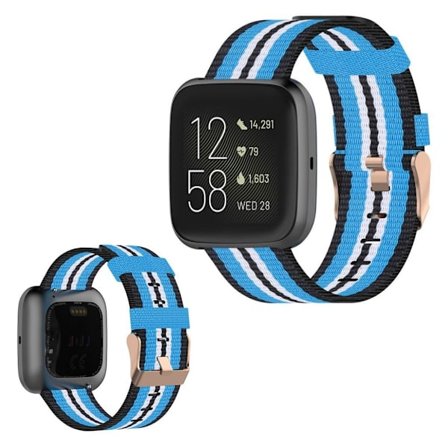 Fitbit Versa / Versa 2 / Blaze nylon Urrem - Sort / Himmelblå