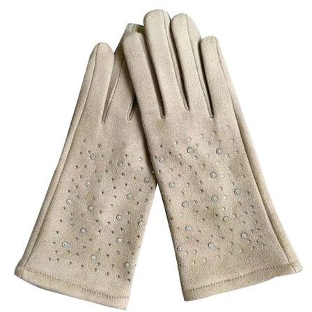 Lämpimät hanskat, joissa on koristekiviä ja fleecevuori, neulotut talvihanskat,