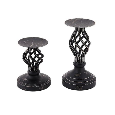 Metal Vintage Lysestager Til Søjlelys - Sæt Af 2 Lysestager Til Gaver, Bryllup
