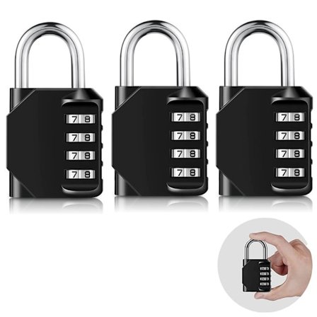 3 stk Kombinasjonslås for safe, treningsstudio, 4-sifret kombinasjonslås hengelås kombinasjonslås værbestandig kombinasjonslås for kjellerdør 