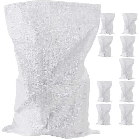 10-pak Vævede affaldssække - Kraftige polypropylen konstruktionssække - Stærke hvide sække - Store industrielle opbevaringssække - 45 x 77 cm