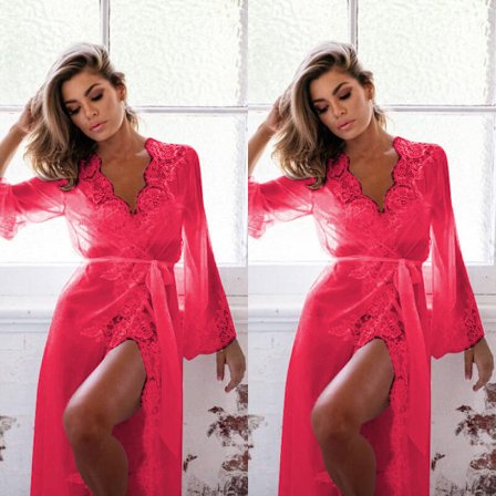 Nattlinne för dam spets nattlinne kimono nattlinne dräkt klänning rose red M