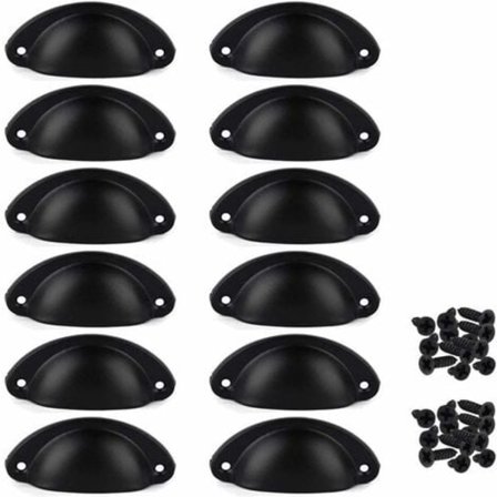 12 st Shell Järnhandtag Skåpdörrknopp Låda Skåp Inredning Möbelhandtag Med Skruvar (Svart)