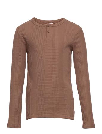 Waffle Rib Granny T T-shirts Long-sleeved T-shirts Ruskea Müsli By Green Cotton