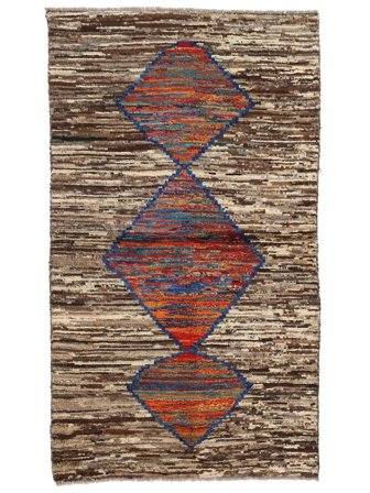 Håndknyttet Moroccan Berber - Afghanistan 89X156 Ullteppe Brun/Svart Lite