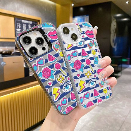 Tecknad Frostat Dubbellager Färg Silver Phone Case Iphone 15 Case Case Stil H Svart Ypmd0939