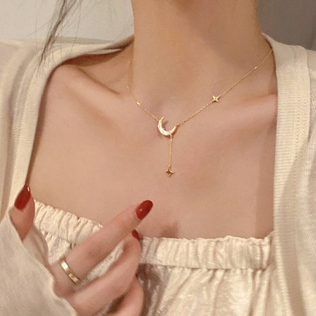 New Fashion Halskæde Kvinder Simple Guld Halskæde Lady's Moon Pen