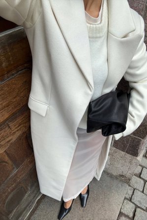 Lovisa Worge x NA-KD Wool Blend Marked Waist Maxi Coat - Efterårsjakker - Hvid - EU 32