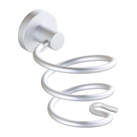 Veggmontert hårfønerholder i spiralform, aluminium, med kabelholder, for bad og kjøkken