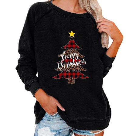 Kvinnor Print Xmas Toppar Crew Neck Christmas Casual Pullover