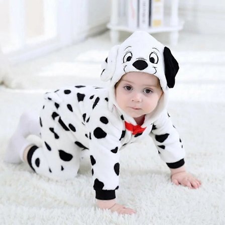 Vauvan dalmatialaiset pilkullinen koiran asu Kigurumi sarjakuva eläinhaalari vauvan taaperon haalari flanelli Halloween naamiaisasu