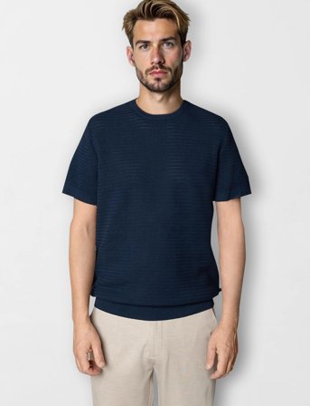 Clean Cut Copenhagen Owen Knitted T-Shirt - Navy - M