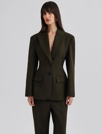 Malina Ella Tailored Peplum Blazer - Khaki green - L