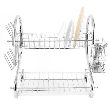 Rustfrit Stål 2-etagers Køkken Hurtig Tørring Dish Cup Rack Dræn