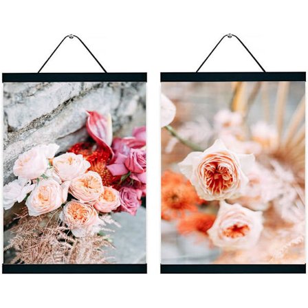 2-pak magnetiske posterophæng, 30 cm, sort, magnetiske trærammer til fotos, billeder, tryk, kort, ruller og lærredskunst