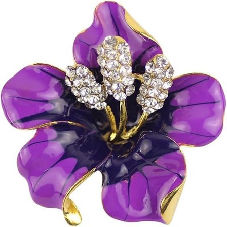 Blomsterbroche til kvinder, broche med skabte krystaller, lilla