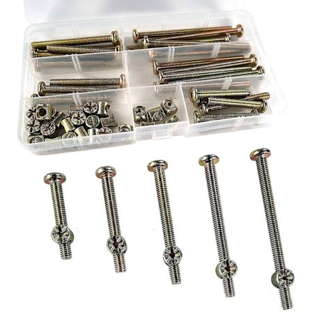 50 kpl M6 Kuusiokoloruuvi ja lieriömutteri huonekaluihin, sänkyihin ja tuoleihin, 6 mm x 40/50/60/70/80 mm, sinkitty pinta