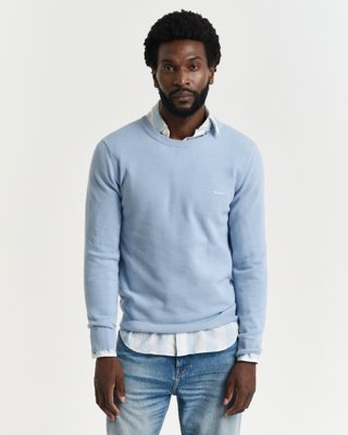 GANT - Genser med rund hals i bomullspiqué til herre fresh blue
