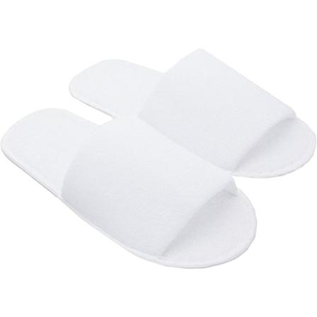 Hotel Tøfler L-XL Åben, 4 Par, Størrelse 43-44, Frotté, Hvid