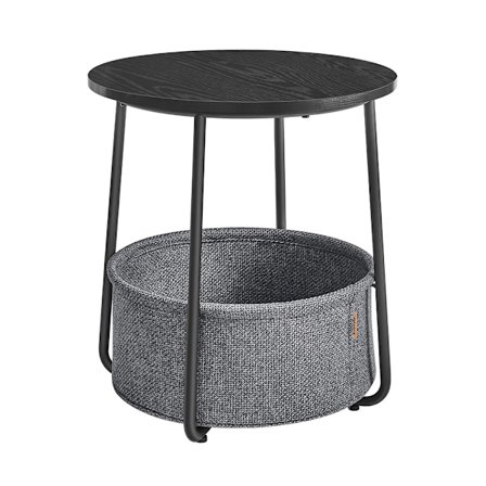 Runt Sängbord med förvaringskorg - Svart/Grå