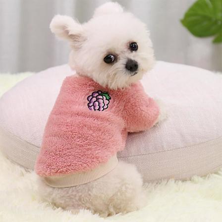Valp husdjur vinter varm kläder kappa tjock plysch tröja pink l