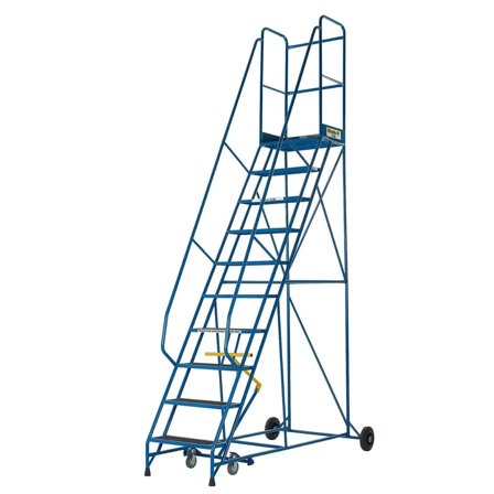 Warehouse safety steps, anti-slip, 10 treads, H 2500 mm, blue