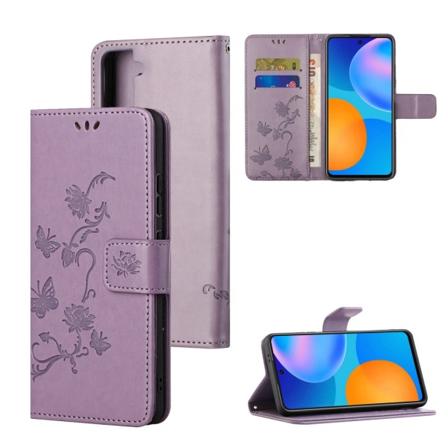 Perhoskuvioitu nahkakotelo Samsung Galaxy S21 Plus - Lila