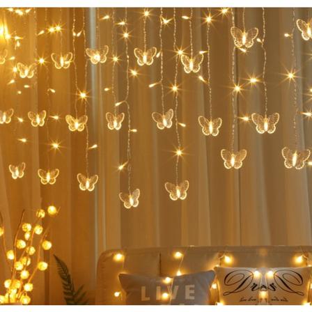 Perhonen valot, 8 tilaa, 48 LED vilkkuvaa jouluvaloa, USB
