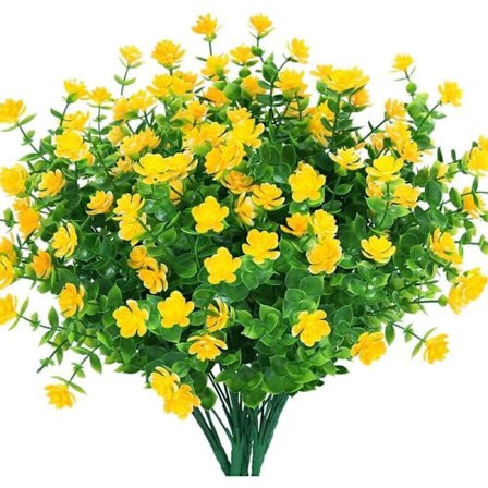 Tekokukat, 4 kappaletta tekokukka eukalyptuskasveja, UV-kestävät vihreät kukkivat kasvit ulkokäyttöön, ripustettavat sisätiloihin (keltainen) KLB