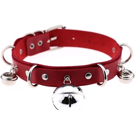 Flerfarget PU Similert Lær Svarttone Sølvtone 4cm Stor Klokke Nagle Halsbånd Choker Halskjede Sølvtone Klokke & Rød