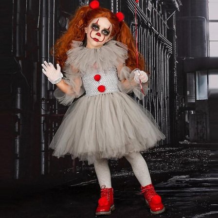 Klovnekjole for jenter Pennywise Cosplay-sett Halloween-karnevalsfest for barn Fancy Dress Up_nn 6-7T