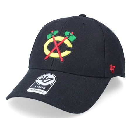 47 Brand - NHL Schwarz Adjustable Cap - Chicago Blackhawks Mvp Black Adjustable @ Hatstore