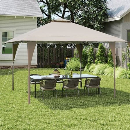 Pop-up Puutarhateltta Ilmanvaihdolla 395X395CM-COSTWAY-3 Säädettävää Korkeutta - Juhlateltta Grillijuhliin - Kaki Kantopussi
