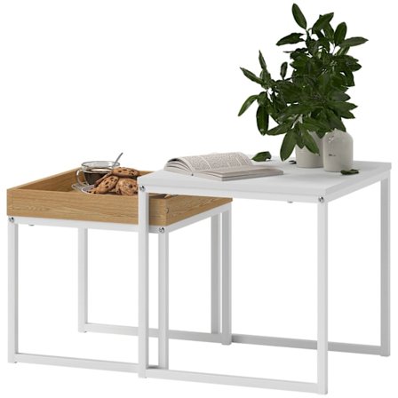 Rootz Moderne sofabordssæt på 2 - Sofabordsæt - Stue Tables - Holdbar MDF & Metal - 45x45x45cm (stor), 40x40x40cm (lille)