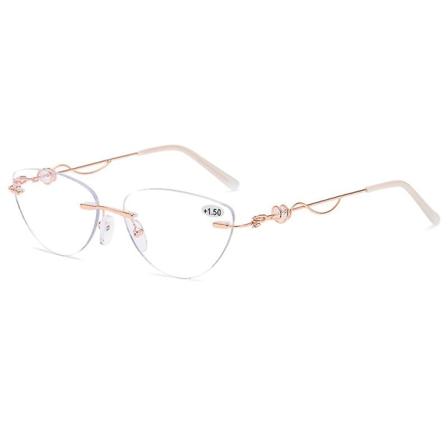 Naisten kehyksettömät lukulasit, sinivaloa estävät, kristallia ja metallia, presbyopia