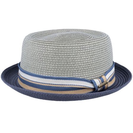 Stetson - Blå porkpie Hatt - Pork Pie Toyo Olive/Navy Straw Hat @ Hatstore