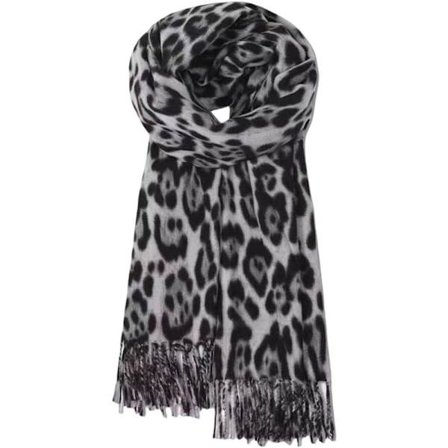 Leopardprint kvasttørklæde til kvinder, stor størrelse, varmt langt sjal, vindtæt vintersjal med dyreprint