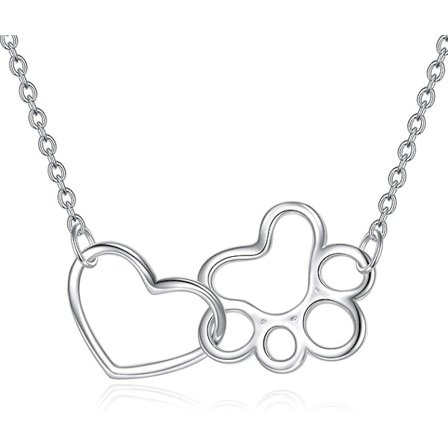 Tassavtryck Halsband Sterling Silver Hundtass Hjärta Format Kristallhalsband Husdjur Katt Hund Tass Hänge Smycken För Kvinnor Flickor Gåva