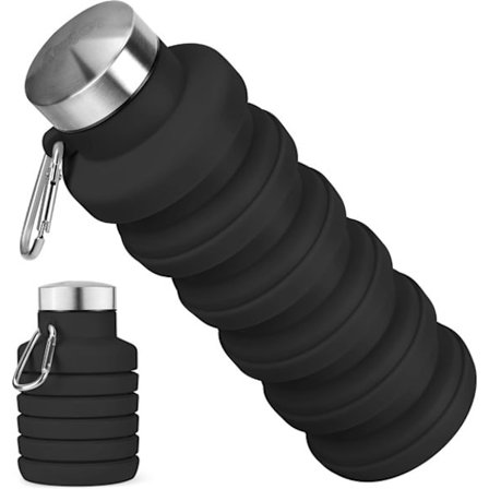 Kokoontaittuva juomapullo - 473 ml Kannettava Uudelleenkäytettävä - BPA-vapaa - Karabinerilla - Sopii kuntosalille, matkustamiseen, patikointiin ja 