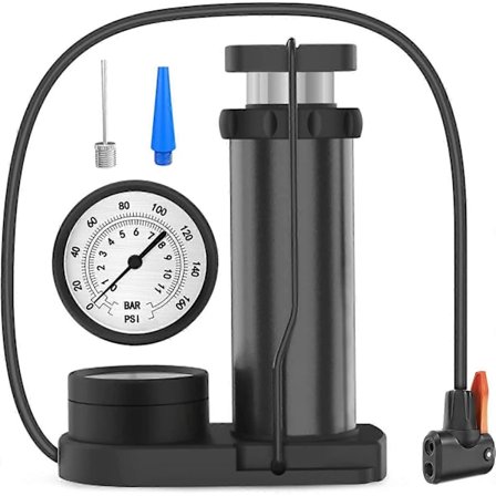 Cykepumpe, [160 PSI Højt Tryk] Pladsbesparende Bærbar Fodpumpe Cykelpumpe