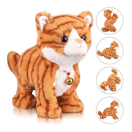 Mønstret grå robotkat plys kat krammedyr interaktiv kat, miav killing touch control, elektro-FA-