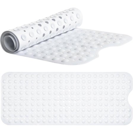 Vit Badrumsmatta | Maskintvättbar Duschmatta för Barn | (100x40cm) Extra Lång Badrumsmatta Halkfri Anti-Mögel Duschmatta