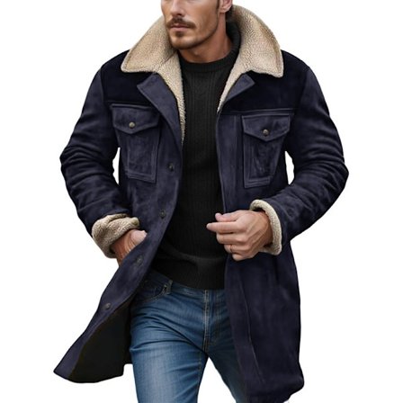 Vintage Suede Plussjakke for Menn med Omvendt Krage