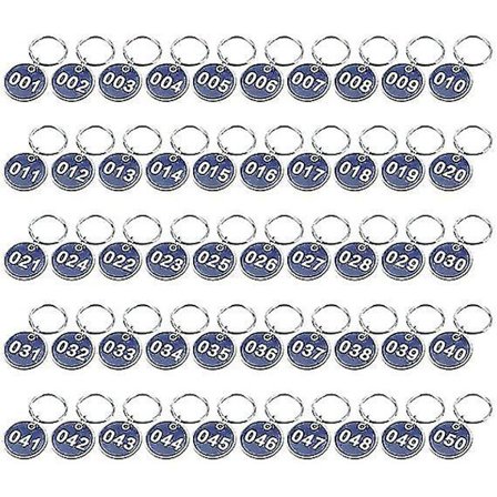 Nyckelringsmärken med nummer 1-50, för skåp, gym, nyckelringar, aluminium