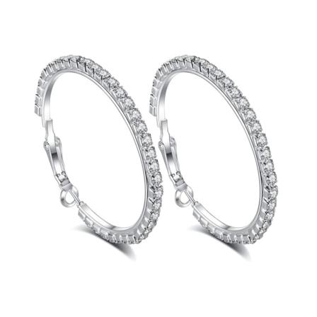 Glittrande Silver Örhängen - Hoop Med Strass / Cz Kristaller Silver
