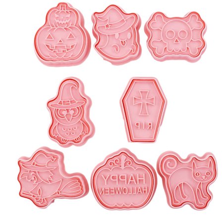 Halloween Cartoon Cookieformar i Plast - Pumpa, Trollkarl, Frosting, Cookie Flipping, Bakverktyg