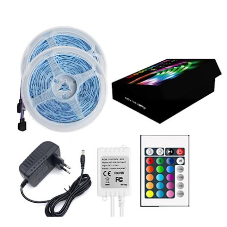5M LED Strip Lights Kit med fjernbetjening - Hvid, 12V, 5050