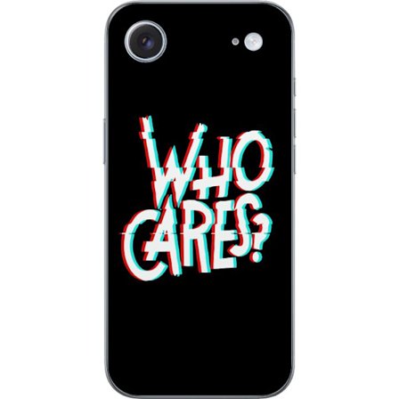 Yhteensopiva Puhelinkuori Apple iPhone 17 Air Glitch typografia, jossa teksti "who cares" on punaisella ja syaanilla mustalla minimalistisella tausta